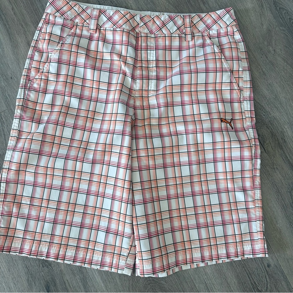 Puma Golf Red & White Mens Plaid Shorts